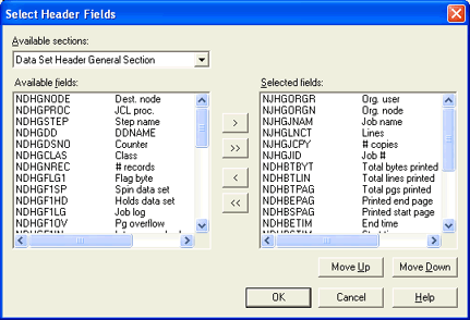 Select Header Fields Dialog Box
