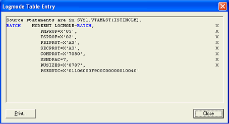 JES2 Logmode Table Entry