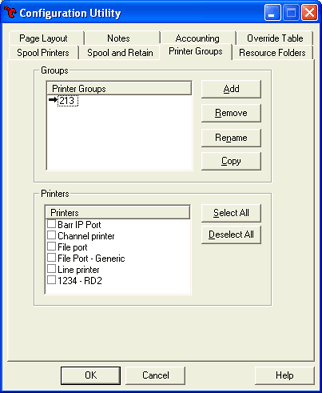 Printer Groups Tab