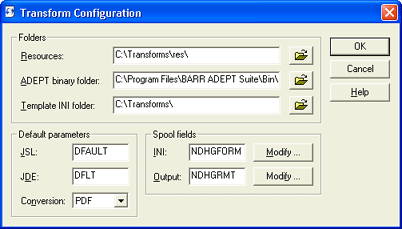 Tranform Configuration Dialog Box (Adept Suite Edition)