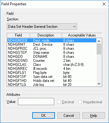 Ficon Field Properties Dialog Box