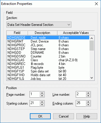 Ficon Extraction Properties Dialog Box