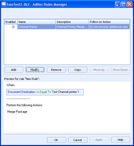 AdHoc Rules Manager Dialog Box
