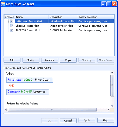 Alert Rules Manager Dialog box