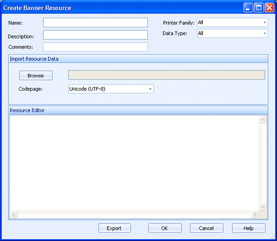 Banner Resource dialog box