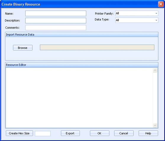 Binary Resource dialog box