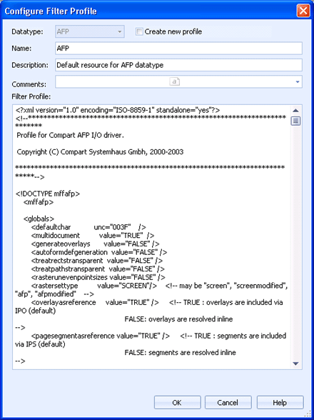 Configure Filter Profile Dialog