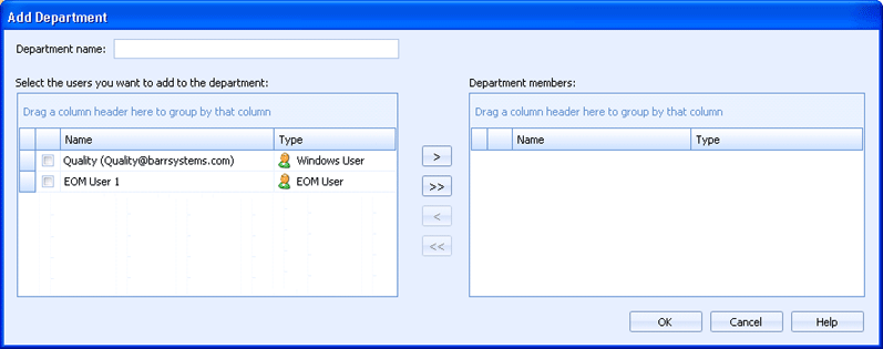 Department Dialog Box