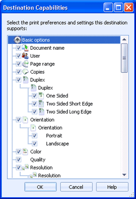 Destination Capabilities Dialog