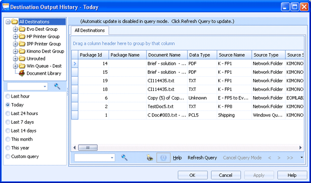 Destination Output History Window