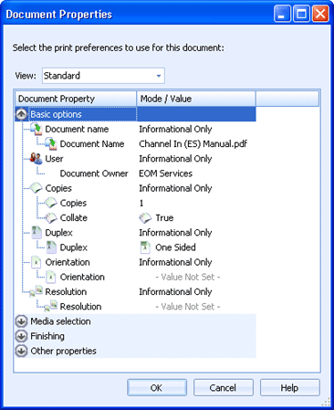 Document Properties dialog box