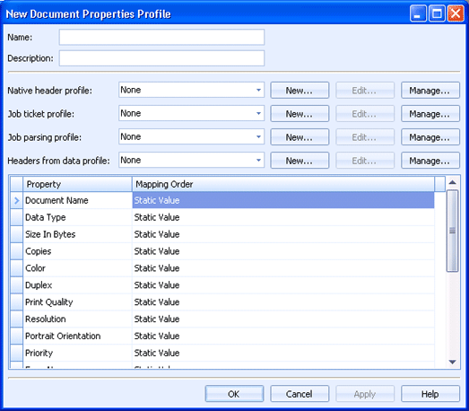 Document Properties Profile Dialog Box