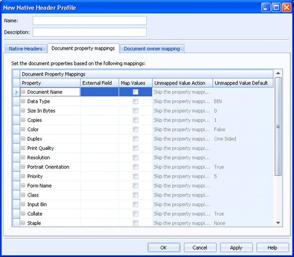 Document property mappings tab