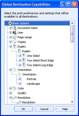 Global Destination Capabilities Dialog