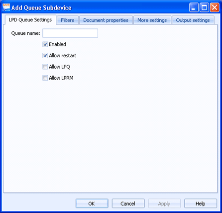 LPD queue settings tab