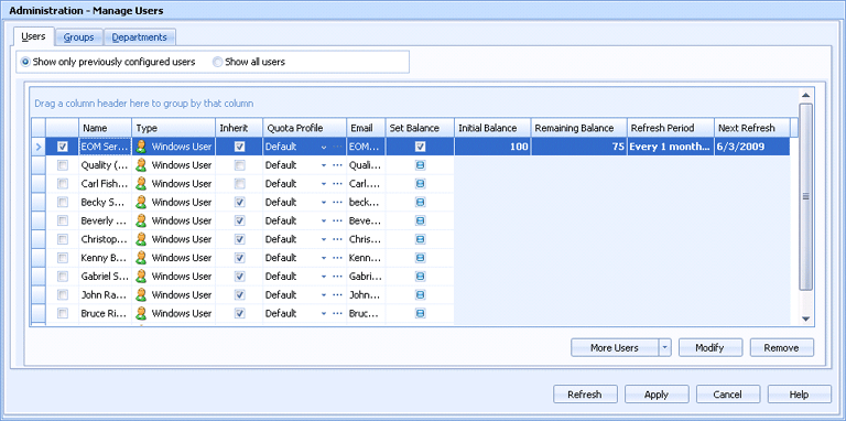 Users Tab