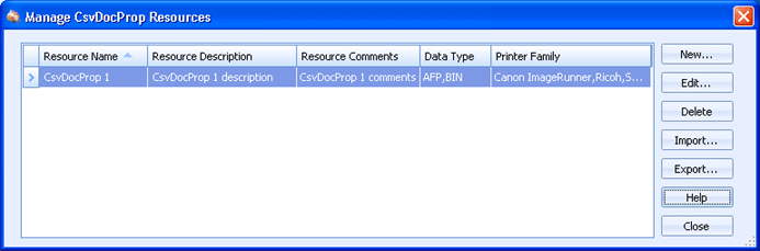 Manage CsvDocProp Resources dialog box