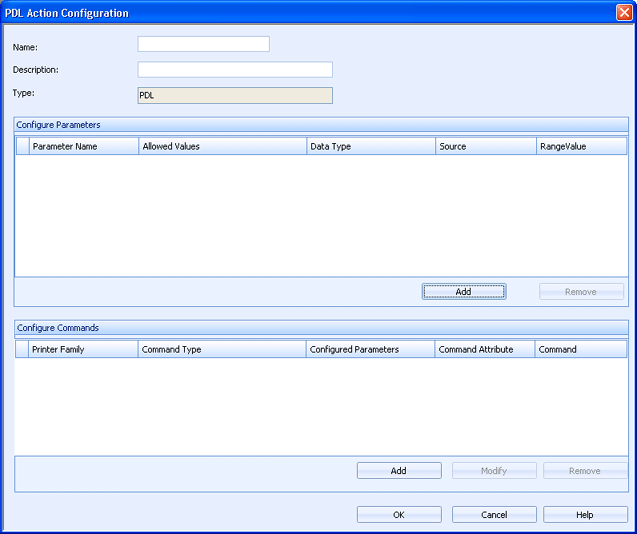 PDL Action Configuration Dialog Box