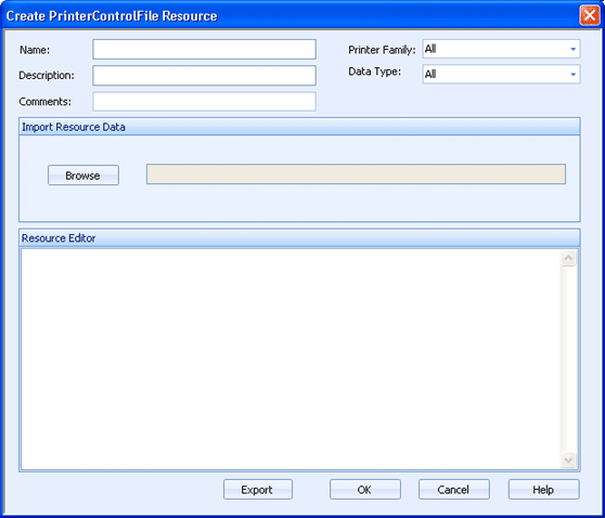 Printer Control File Resource dialog box