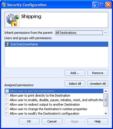 Security Configuration dialog box
