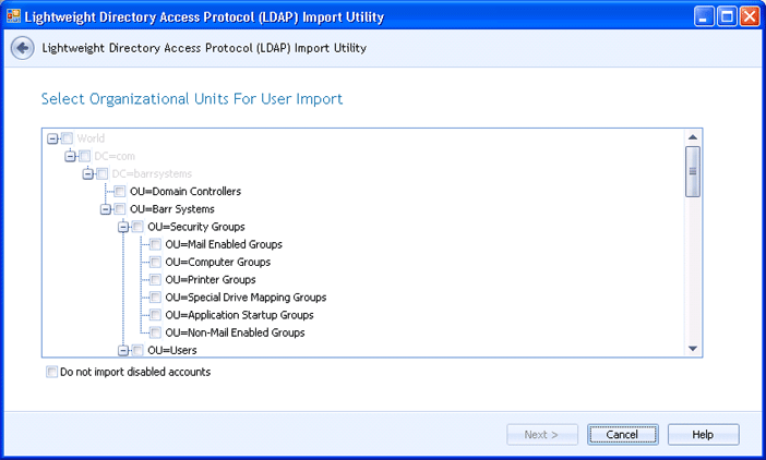 Select Organizational Units Page