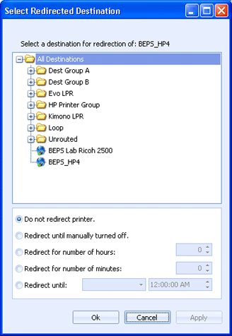 Select Redirected Destination Dialog Box