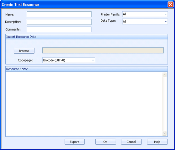 Text Resource dialog box