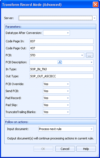 Transform Record Mode (Advanced) Dialog
