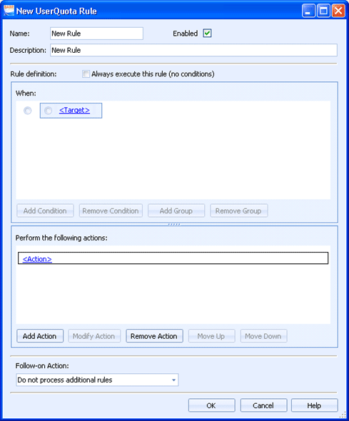 User Quota Rule dialog box