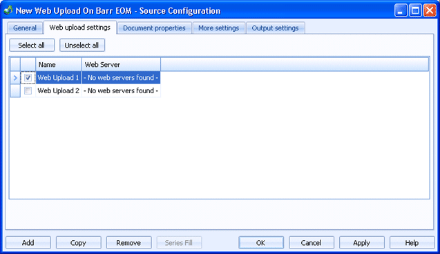 Web upload settings tab